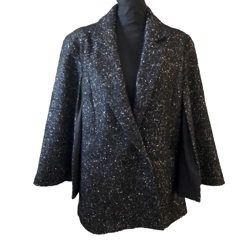 HALOGEN SPECKLED CAPE COAT BLACK WHITE SIZE LARGE